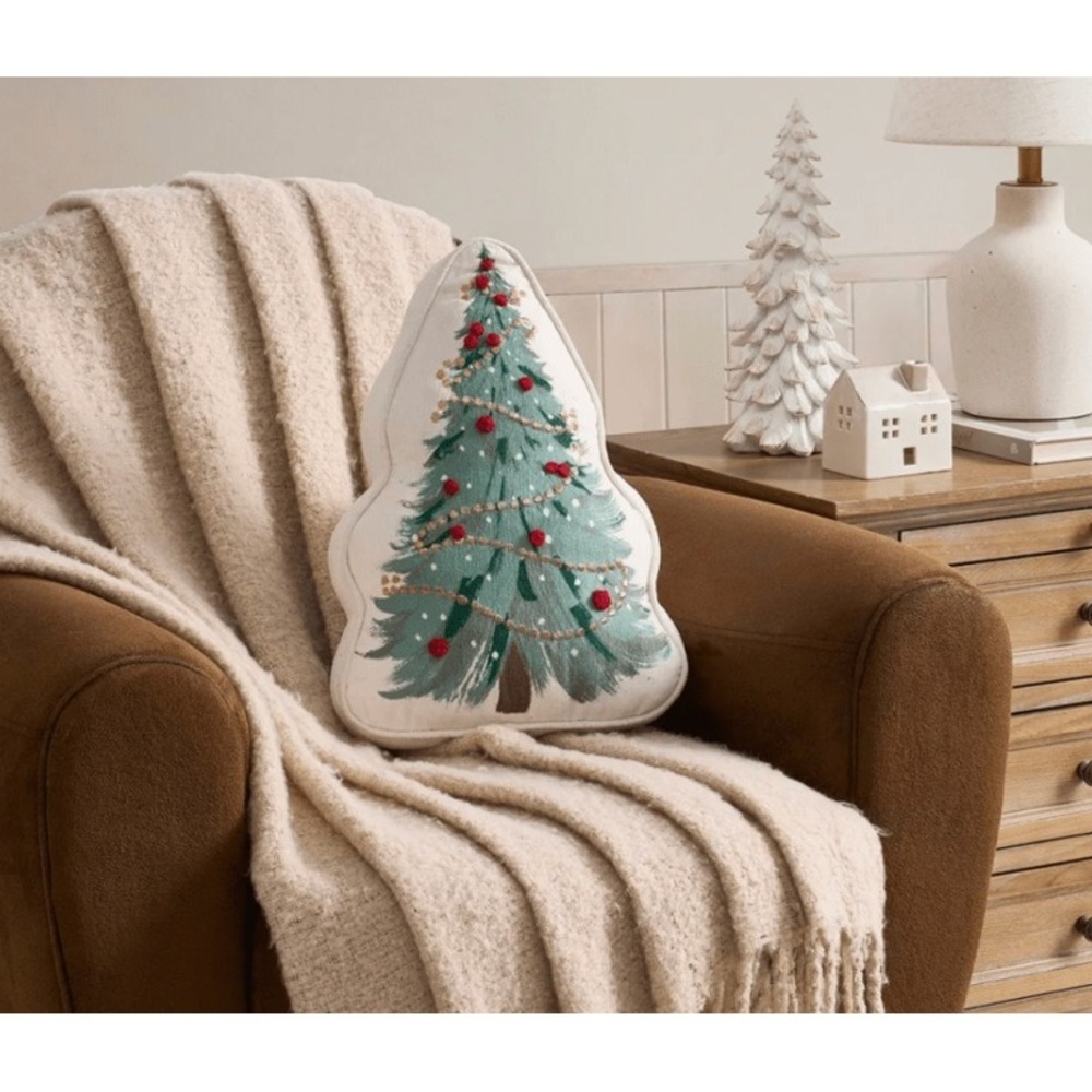 Hallmark Christmas Tree Pillow White New Embroidered  Holiday Decor